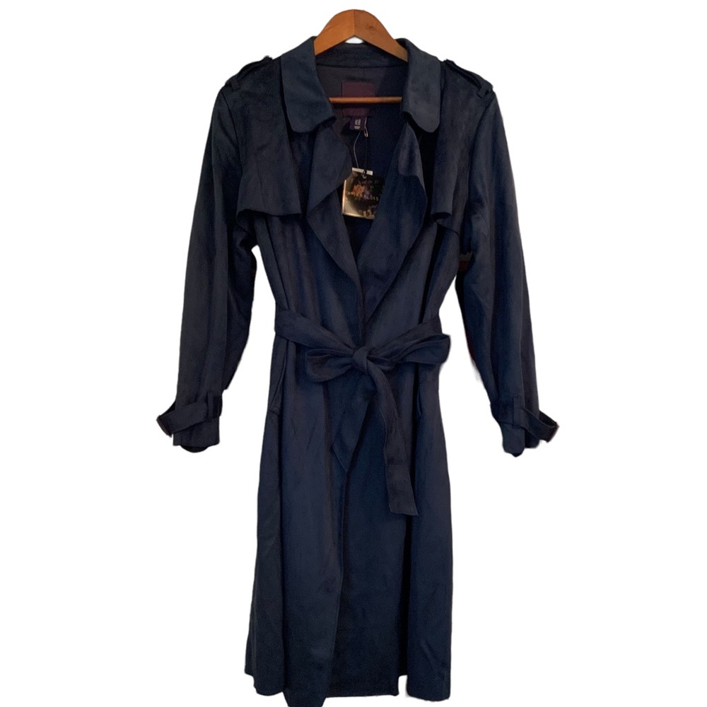 Amaryllis Women’s Faux Suede Trench Coat Jacket  Blue Size 1X